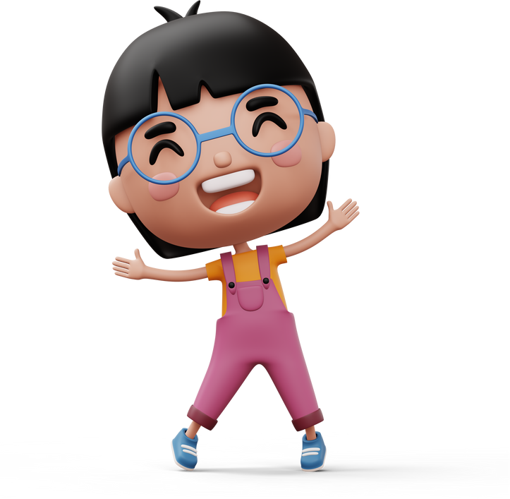 Happy child, cute girl cartoon character, 3d rendering